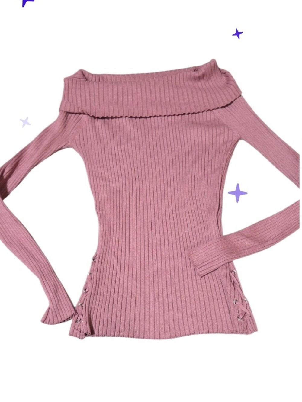 Off-Shoulder Ribbed Knit Sweater - Dusty Rose Jrs Lg Nwot Vtg